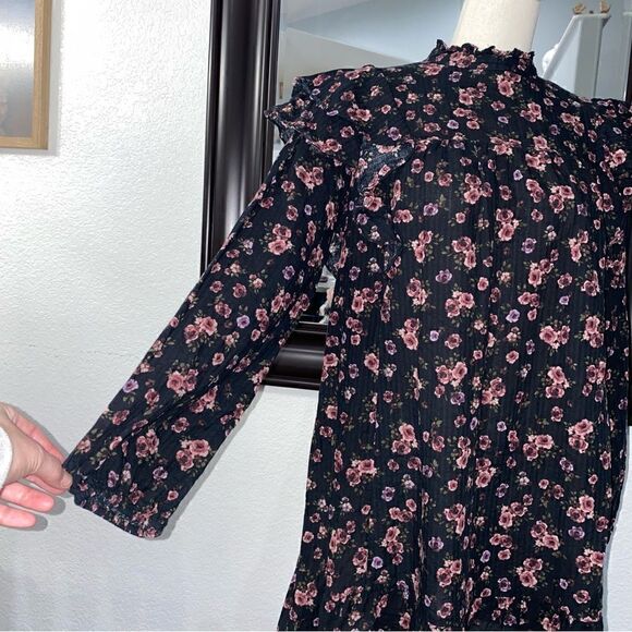 Wild Fable Women's Black And Pink Floral High Neck Long Sleeve Dress Small - Picture 8 of 15